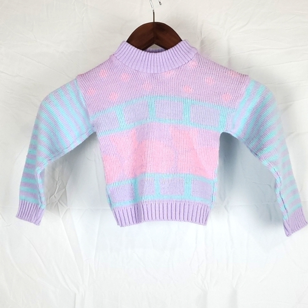 Vintage Sears Pastel‎ Mockneck Sweater With Stripes and Polka Dots